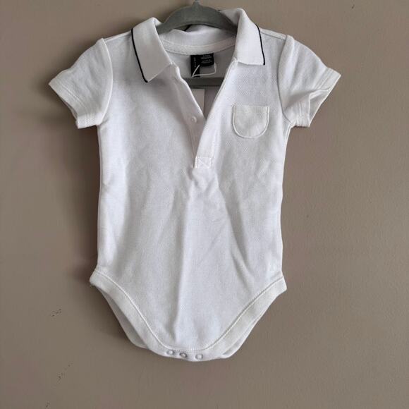 Janie and Jack White Polo Bodysuit Navy Trim Collar Size 3-6 Months New Baby Boy - Picture 2 of 4